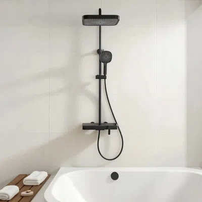 Selected 12.6 Inch 3 Function Complete Shower System With Slide Bar 2.6 Gpm In Matte Black