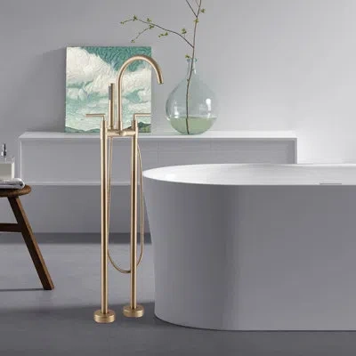 Selected 2 Handle Floor Mounted Clawfoot Tub Faucet With Handshower In Brushed Gold