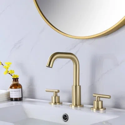 Selected 2 Handles Deck Mounted Widespread Bathroom Faucet  In Brushed Gold