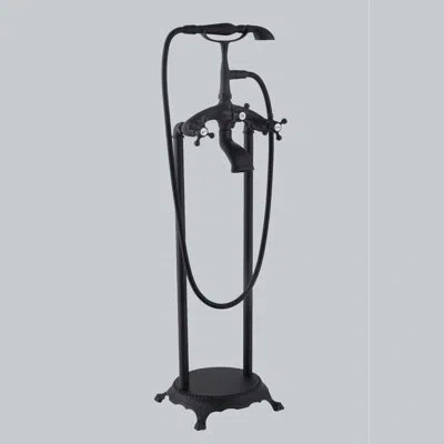 Selected 3 Handle Floor Mounted Clawfoot Tub Faucet With Diverter And Handshower In Matte Black