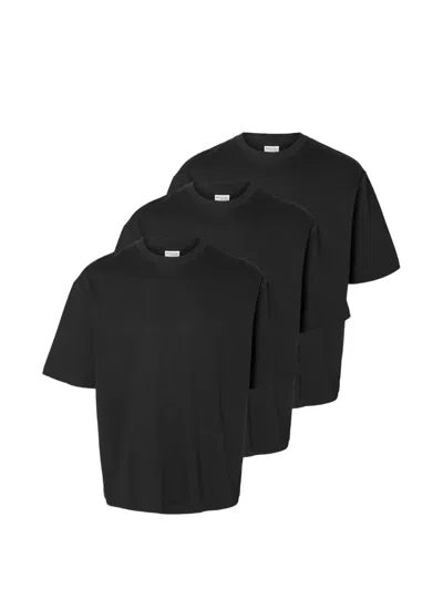 Selected 3 Pack Loose-fit T-shirt In Black
