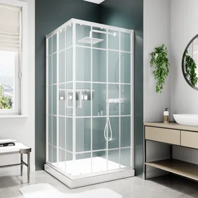 Selected 36" W X 71" H Double Sliding Shower Door, Tempered Clear Glass Shower Door With Stainless Steel Hand In White