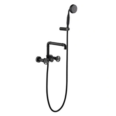Selected 3-handle Wall Mounted Tub Faucet With Hand Shower In Matte Black