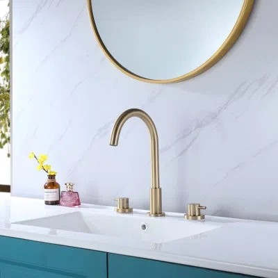 Selected 3-hold Deck Mounted Widespread Bathroom Faucet With Double Handles In Brushed Gold