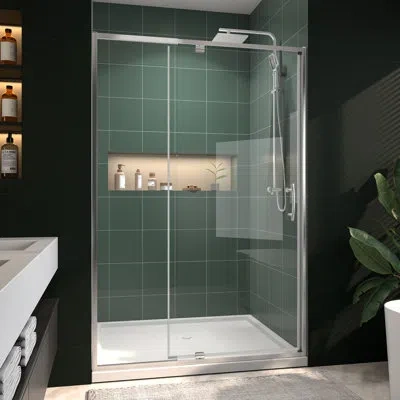 Selected 44"- 48" W X 71" H Single Sliding Semi-frameless Shower Door In Chrome