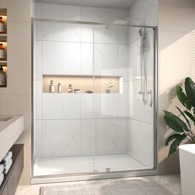Selected 56"- 60" W X 71" H Single Sliding Semi-frameless Shower Door In Brushed Nickel