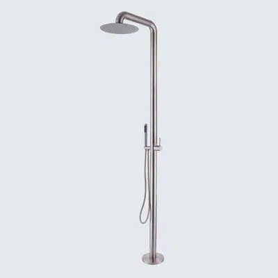 Selected 84.26" H Temperature Controlled Stainless Steel Freestanding Outdoor Shower In Brushed Nickel