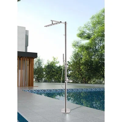 Selected 86"h Dual-function 304 Stainless Steel Freestanding Outdoor Shower With Hand Shower, Shelf And Hook  In Silver
