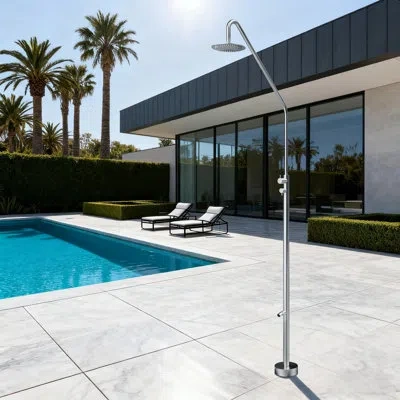 Selected 91.34"h Dual-function 316 Stainless Steel Freestanding Outdoor Shower With Footwash In Brusahed Nickel