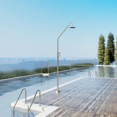 Selected 91.89"h Stainless Steel Freestanding Outdoor Shower With Footwash In Brushed Nickel