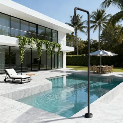 Selected 92.72"h Single-function 316 Stainless Steel Freestanding Outdoor Shower With Rotatable Head In Matte Black