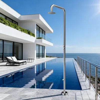 Selected 94.29"h Dual-function 316 Stainless Steel Freestanding Outdoor Shower With Footwash In Brusahed Nickel