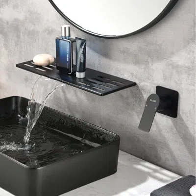 Selected Bathroom Waterfall Tub Faucet With Single Handle, Wall Mounted Tub Filler In Matte Black