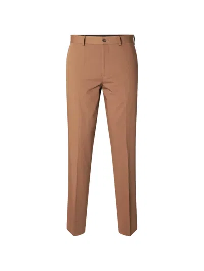 Selected Belt-loops Slim-fit Trousers In Brown