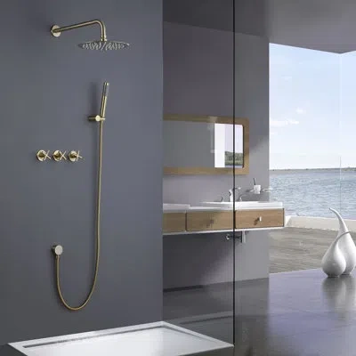 Selected Black Shower System Complete Shower System With Rough-in Valve In Brushed Gold