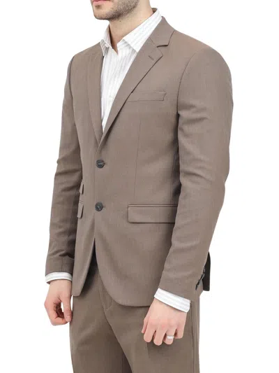 Selected Brown Polyester Wool Viscose Slim Jacket In Gray