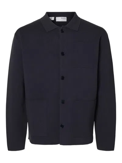 Selected Button-up Cardigan In Blue