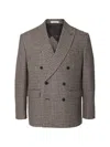 Selected Checked Double-breasted Blazer In Gray