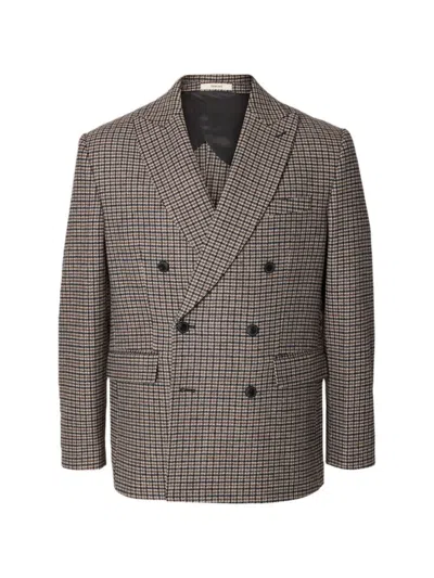 Selected Checked Double-breasted Blazer In Gray