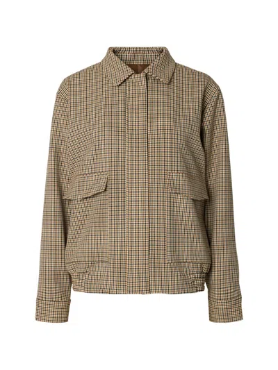 Selected Check-pattern Bomber Jacket In Brown