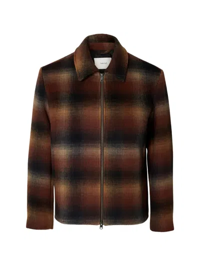 Selected Check-pattern Zip-up Jacket In Brown