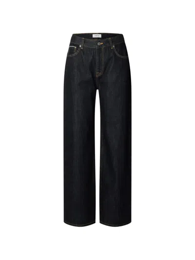 Selected Contrast-topstitched Wide-leg Jeans In Blue