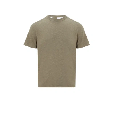 Selected Cotton And Linen T-shirt In Green