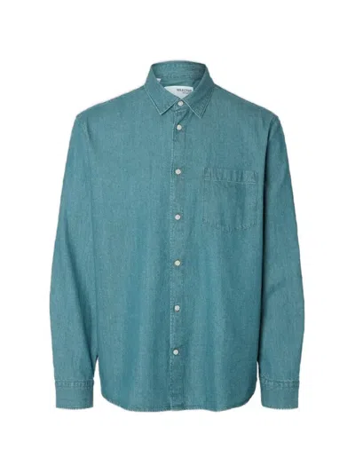 Selected Cotton Denim Shirt In Blue
