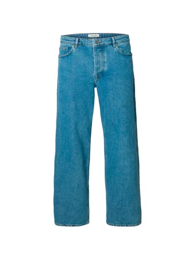 Selected Cotton Loose Trousers In Blue