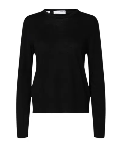 Selected Crew Neck Long-sleeved Sweater In Black