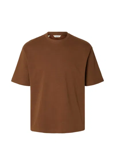 Selected Crew-neck T-shirt In Brown