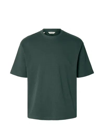 Selected Crew-neck T-shirt In Green