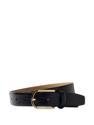 Selected Croc-effect Buckle Belt In Black