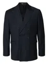 Selected Double-breasted Checked Blazer In Blue