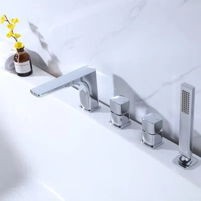 Selected Double Handle Deck Mount Roman Tub Faucet In Chrome