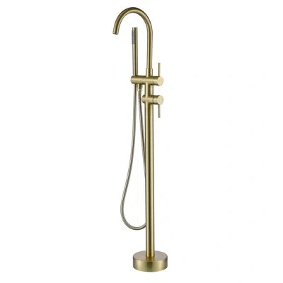 Selected Double Handle Floor Mounted Clawfoot Tub Faucet With Handshower In Brushed Gold