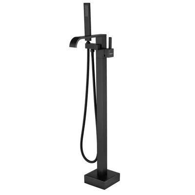 Selected Double Handle Floor Mounted Freestanding Tub With Handshower In Black