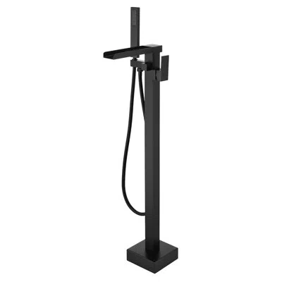 Selected Double Handle Floor Mounted Freestanding Tub With Handshower In Black