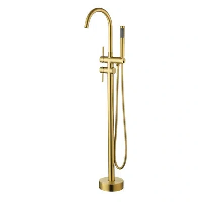 Selected Double Handle Floor Mounted Freestanding Tub With Handshower In Brushed Gold