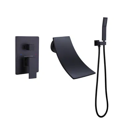 Selected Double Handle Wall Mounted Faucet With Handheld Shower In Matte Black