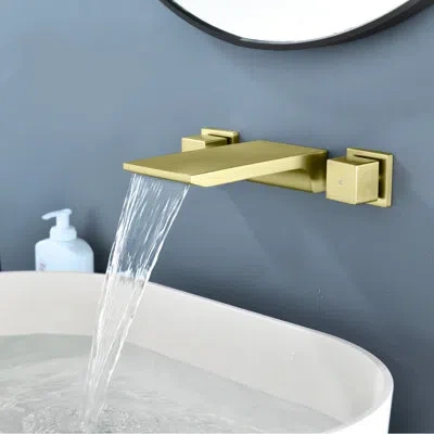 Selected Double Handle Waterfall Tub Faucet With, Bathroom Wall Mounted Tub Filler In Brushed Gold