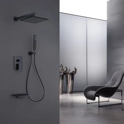 Selected Double Handles Wall Mounted Pressure Balanced  Bathroom Tub And Shower System With 10 Inch  Rain Sho In Matte Black