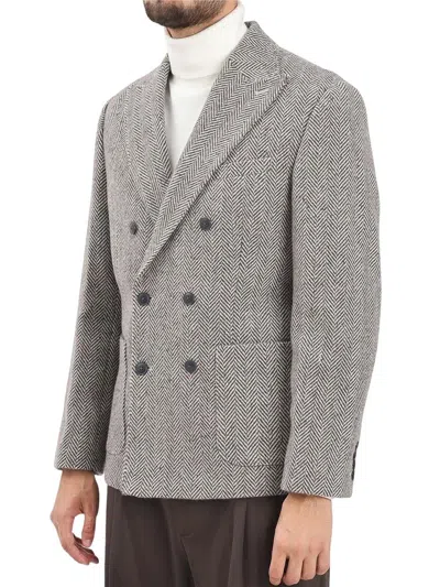 Selected Double-breasted Jacket - Brown In Gray