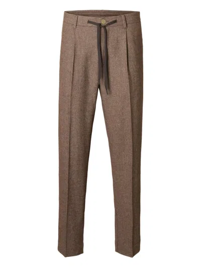 Selected Drawstring Pleated Trousers In Brown