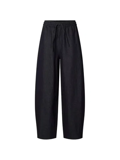 Selected Drawstring Wide-leg Trousers In Black