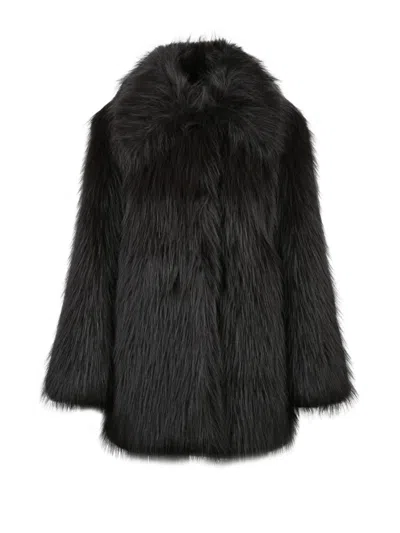 Selected Faux Fur Coat With Plush Texture And Practical Design In Black