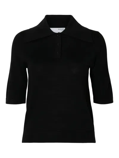 Selected Femme Collared Polo Shirt In Black