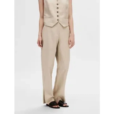 Selected Femme Eliana Hw Straight Trousers In Neutral
