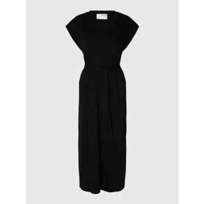 Selected Femme Essential V Neck Ankle Dress In Black