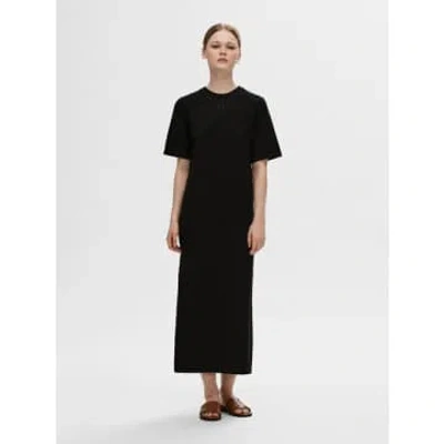 Selected Femme Helena Knitted Midi Dress In Black